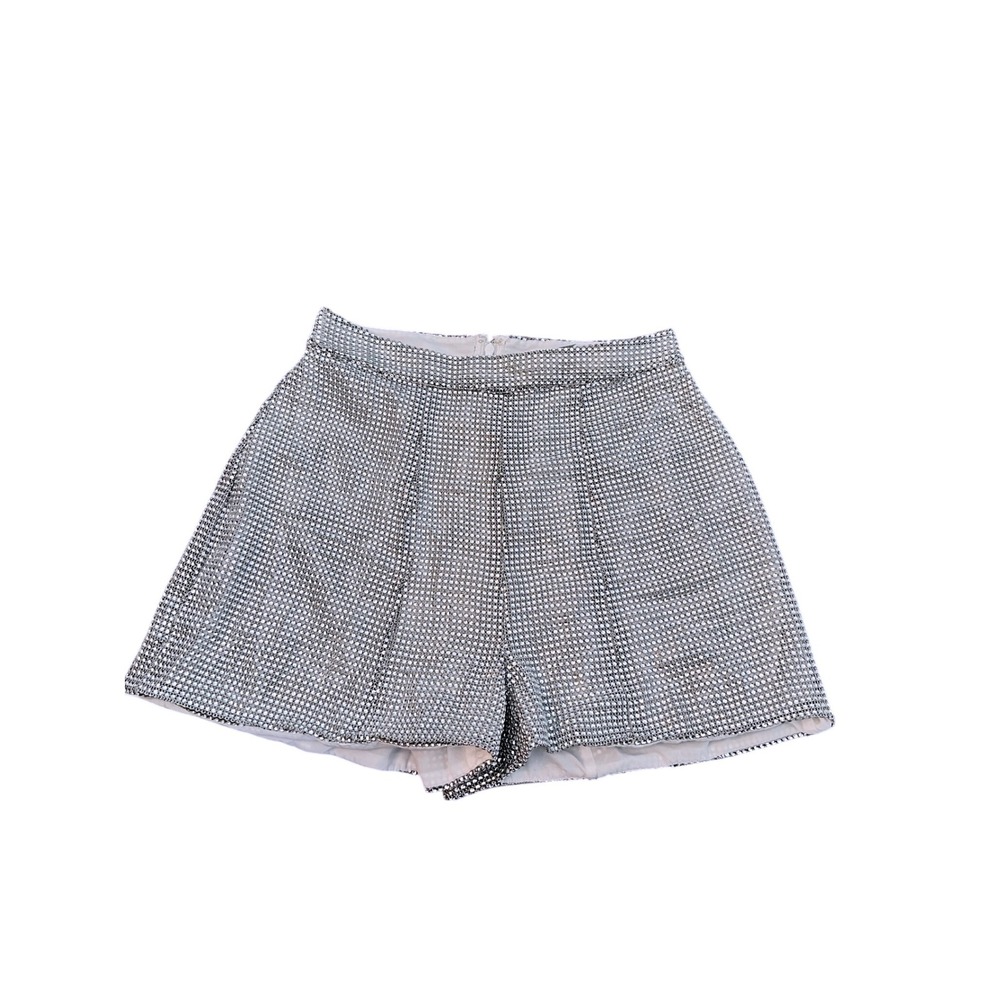ASOS Silver Rhinestone Embellished‎ High Waisted Shorts Party Festival Size 4